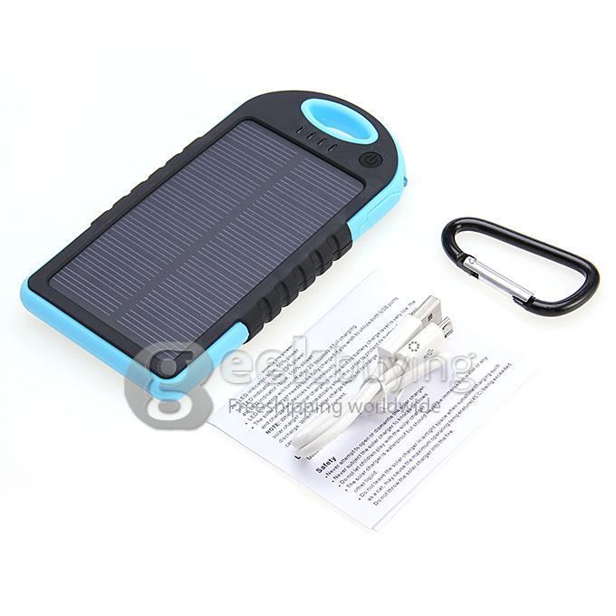 5000mA Waterproof Dust Proof Strong Shockproof Solar Power Bank External Battery Pack Charger f Cellphone iPhone6 Plus - Blue