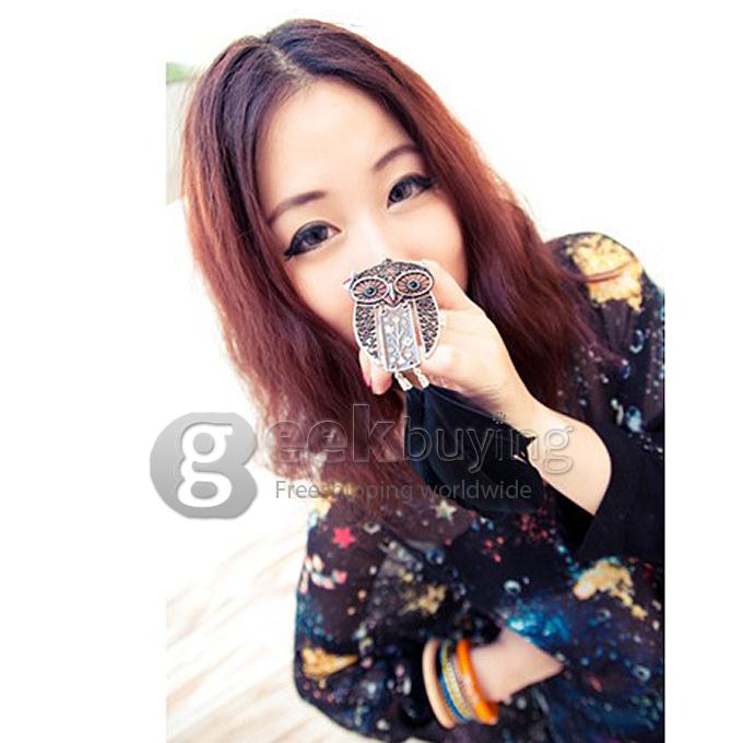 Trendy Ancient Silver Owl Pendant Sweater Chain Necklace for Women
