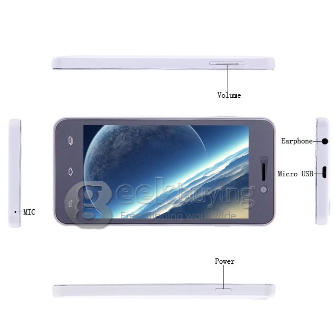 Doogee Valencia DG800 MTK6582 Quad Core 1.3GHz 4.5 Inch Android 4.4 OS Smartphone 1GB RAM 8GB ROM IPS QHD Screen 13.0MP 3G GPS OTG OTA Back Touch White