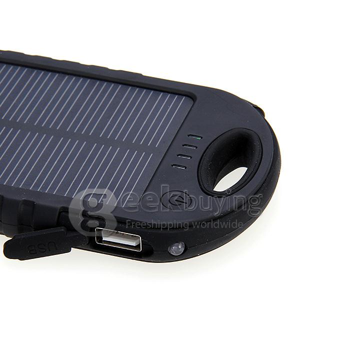 5000mA Waterproof Dust Proof Strong Shockproof Solar Power Bank External Battery Pack Charger f Cellphone iPhone6 Plus - Black