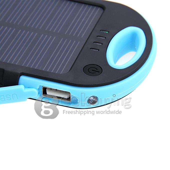 5000mA Waterproof Dust Proof Strong Shockproof Solar Power Bank External Battery Pack Charger f Cellphone iPhone6 Plus - Blue