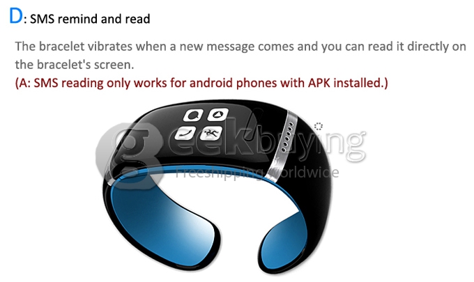 L12S OLED Bluetooth 3.0 Bracelet Wrist Watch Design for IOS iPhone Samsung and Android Smart Phone -Yellow