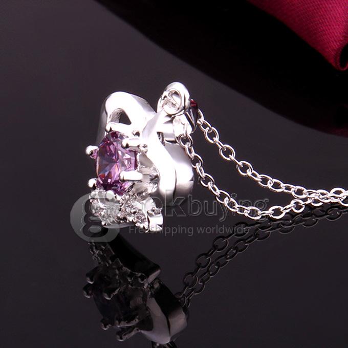 Geometric Ghaped Silver-plated Purple Diamond Necklace