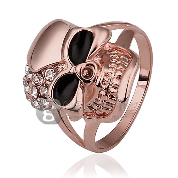 Features Women Jewelry Skull Style Ring with Rhinestones Decor Size 8 - Rose Golden