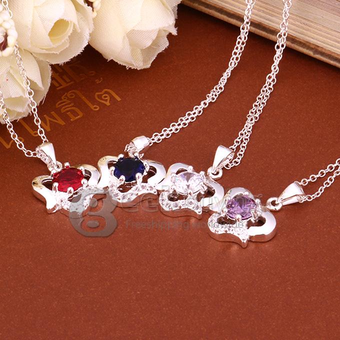 Geometric Ghaped Silver-plated Purple Diamond Necklace
