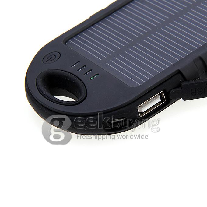 5000mA Waterproof Dust Proof Strong Shockproof Solar Power Bank External Battery Pack Charger f Cellphone iPhone6 Plus - Black