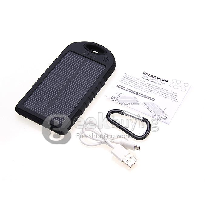 5000mA Waterproof Dust Proof Strong Shockproof Solar Power Bank External Battery Pack Charger f Cellphone iPhone6 Plus - Black
