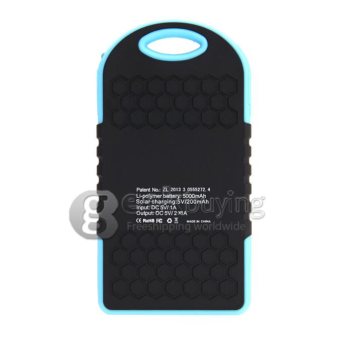 5000mA Waterproof Dust Proof Strong Shockproof Solar Power Bank External Battery Pack Charger f Cellphone iPhone6 Plus - Blue