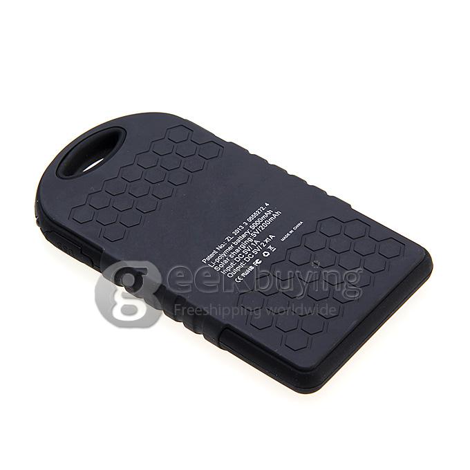5000mA Waterproof Dust Proof Strong Shockproof Solar Power Bank External Battery Pack Charger f Cellphone iPhone6 Plus - Black