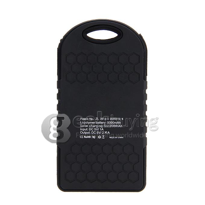 5000mA Waterproof Dust Proof Strong Shockproof Solar Power Bank External Battery Pack Charger f Cellphone iPhone6 Plus - Black