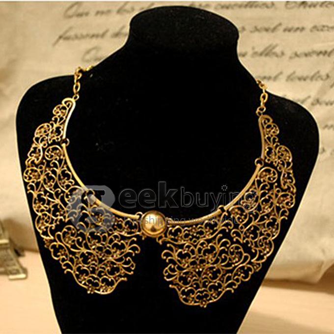 Metallic Hollow Carved Fake Turtleneck Necklace Sweater Chain for Women - Bronze