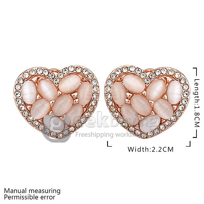 Romantic Elegant Rose gold diamond heart-shaped opal earrings for woman