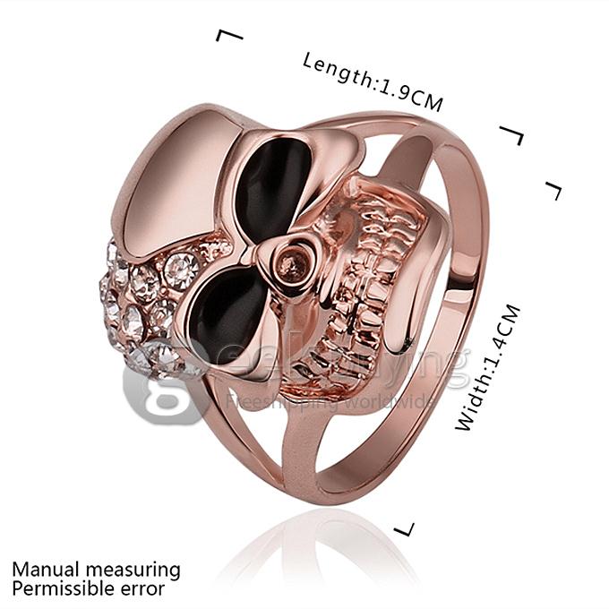 Features Women Jewelry Skull Style Ring with Rhinestones Decor Size 8 - Rose Golden