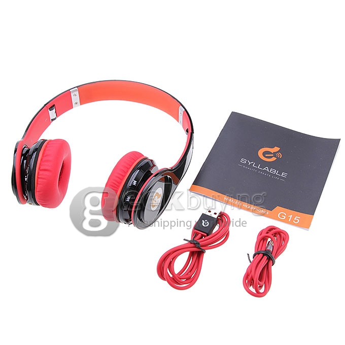 Syllable G15 Folding Design Wireless Bluetooth V2.0 Stereo Headphones with Mic Black + Red