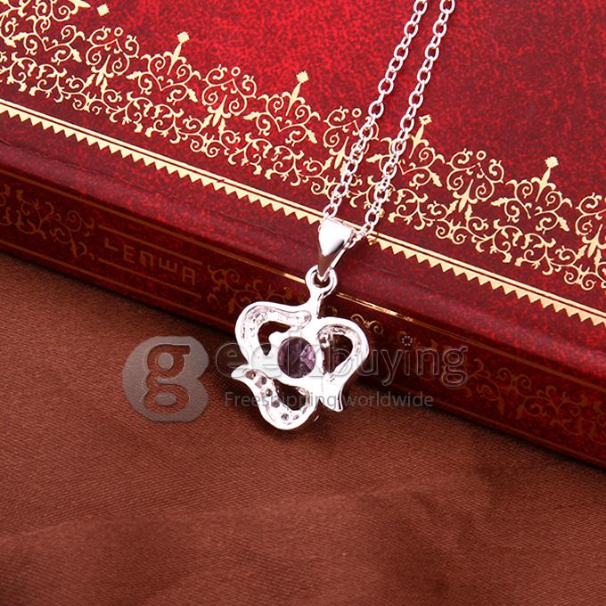 Geometric Ghaped Silver-plated Purple Diamond Necklace