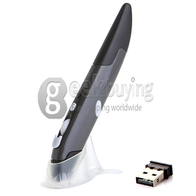 GM60 2.4G Pen Mouse Pen-Shaped Adjustable 500/1000 DPI Wireless Mouse + USB 2.0 Reciever - Black