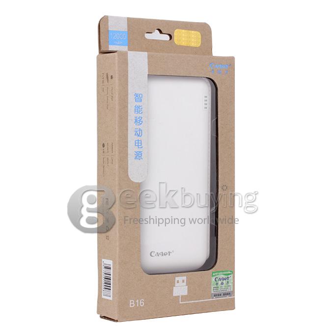 Cager B16 12000mAh Mobile Power Bank with Built-in LCD for iPhone6 Plus, iPad, Cellphones, MP3, MP4 - White