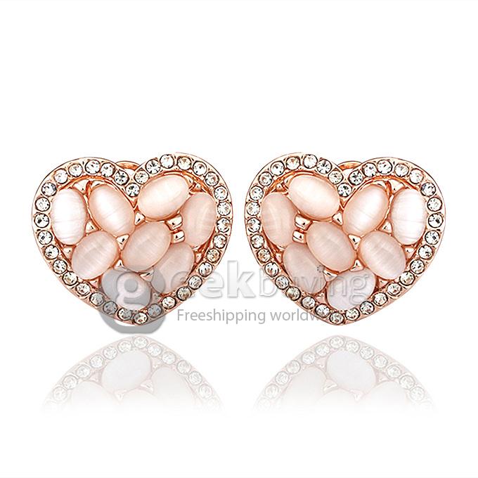 Romantic Elegant Rose gold diamond heart-shaped opal earrings for woman