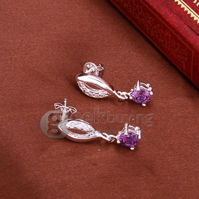 Fashion Inlaid Stone Lips Earrings - Purple Gem