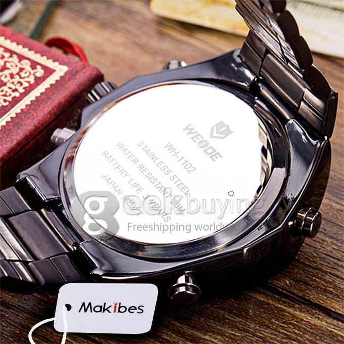 Makibes Men's Triangle Shape Analog-Digital Multi-Functional Black Steel Watchband Wrist Watch - Yellow