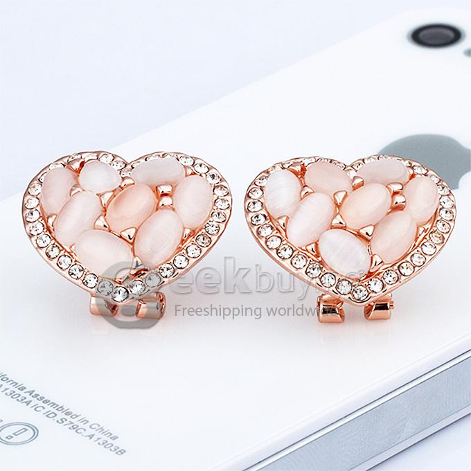 Romantic Elegant Rose gold diamond heart-shaped opal earrings for woman