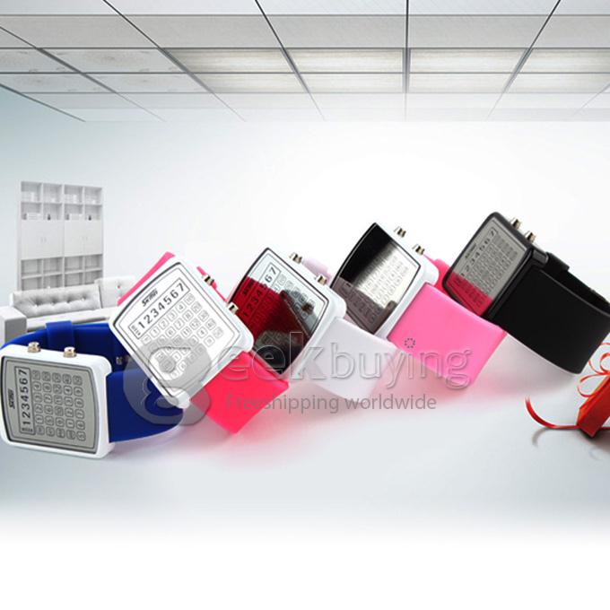 Unisex Creative Digital Display Colorful LED Rubber Watchband Wrist Watch - White