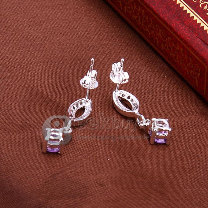Fashion Inlaid Stone Lips Earrings - Purple Gem