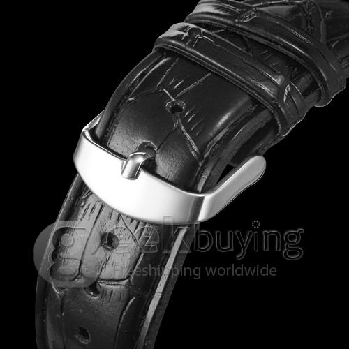 Men's Mechanical Calendar Function White Rectangle Dial PU Band Analog Wrist Watch