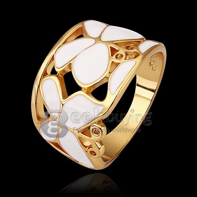 Fashion Women Jewelry Retro Hollow Out Butterfly Rings Size 8 - Golden + White