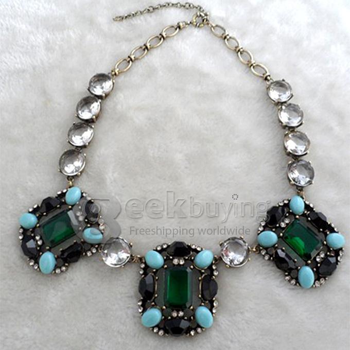 Exaggerated Emerald Crystals & Rhinestones Necklace Neck Chain for Women