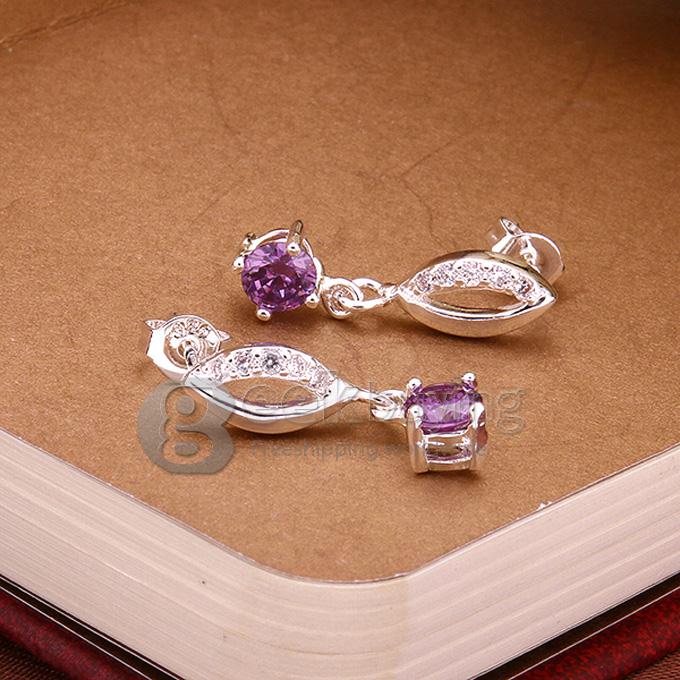 Fashion Inlaid Stone Lips Earrings - Purple Gem