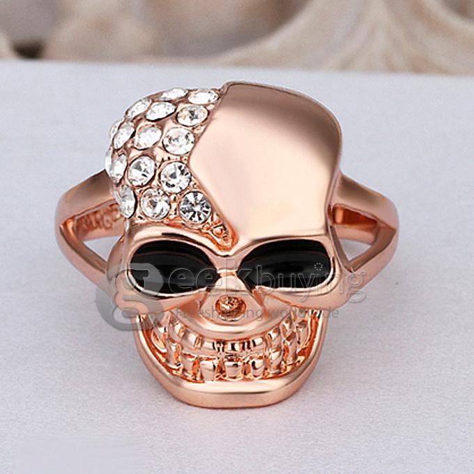 Features Women Jewelry Skull Style Ring with Rhinestones Decor Size 8 - Rose Golden
