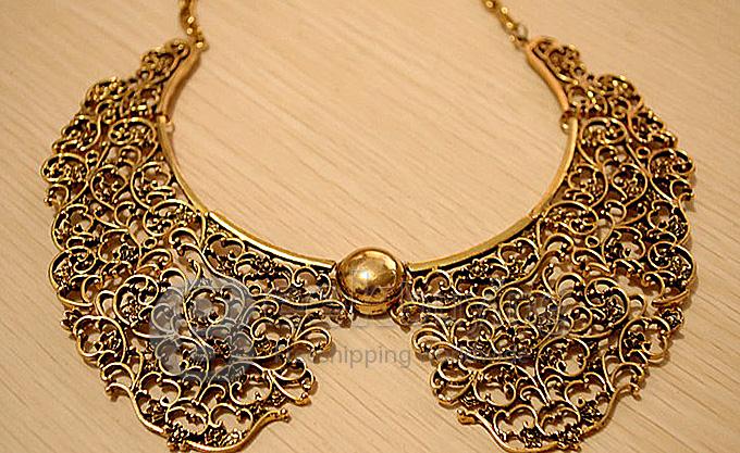 Metallic Hollow Carved Fake Turtleneck Necklace Sweater Chain for Women - Bronze