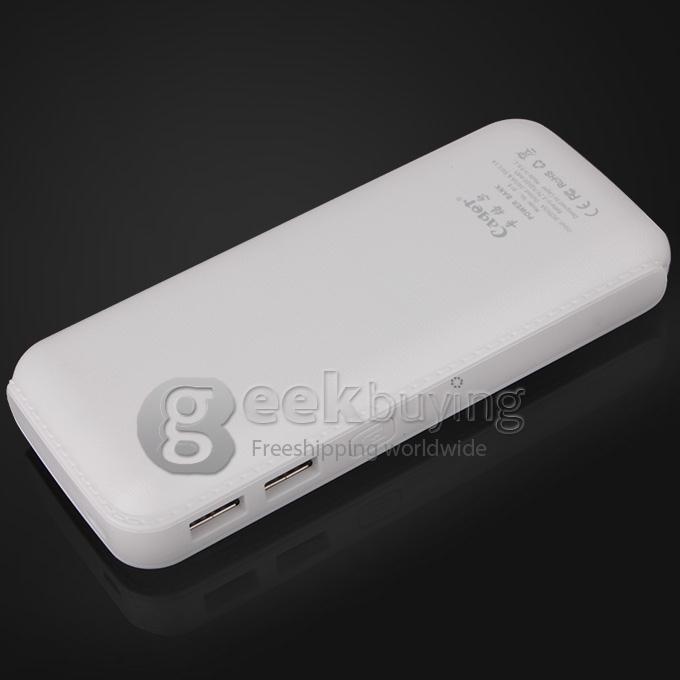 Cager B16 12000mAh Mobile Power Bank with Built-in LCD for iPhone6 Plus, iPad, Cellphones, MP3, MP4 - White