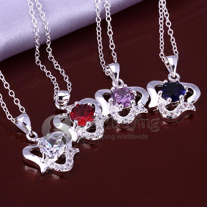 Geometric Ghaped Silver-plated Purple Diamond Necklace