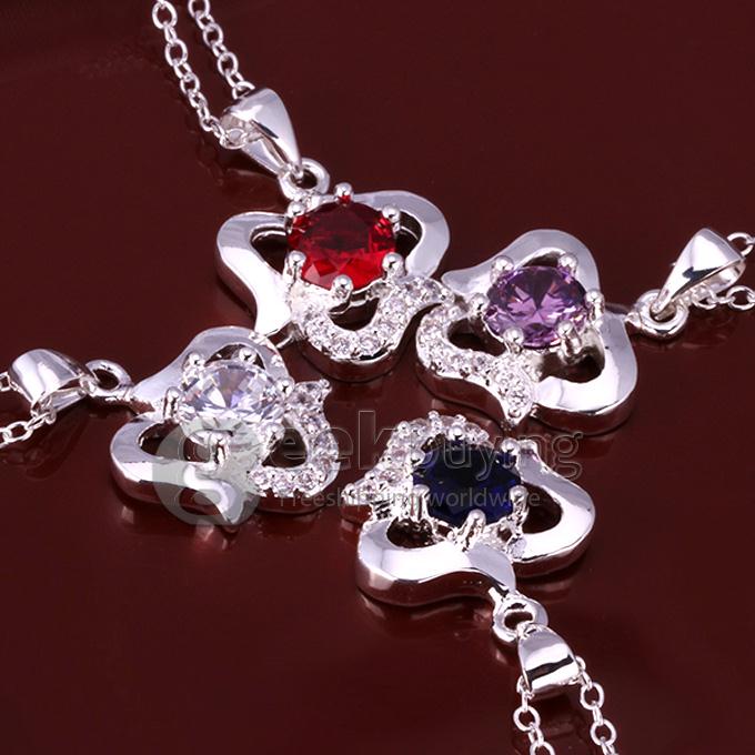 Geometric Ghaped Silver-plated Purple Diamond Necklace