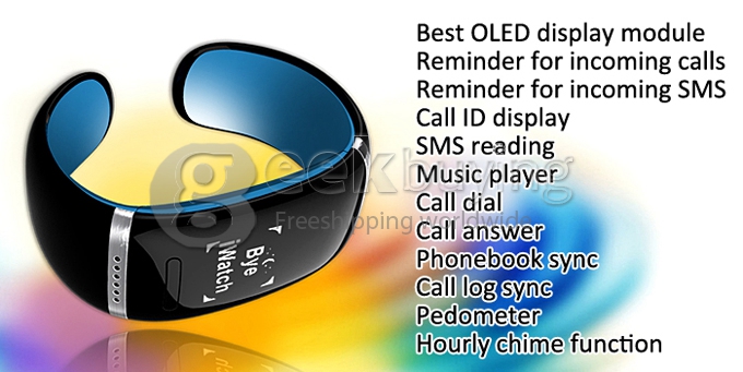 L12S OLED Bluetooth 3.0 Bracelet Wrist Watch Design for IOS iPhone Samsung and Android Smart Phone -Yellow