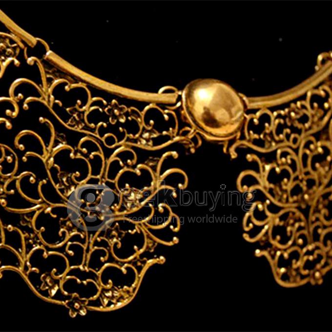Metallic Hollow Carved Fake Turtleneck Necklace Sweater Chain for Women - Bronze