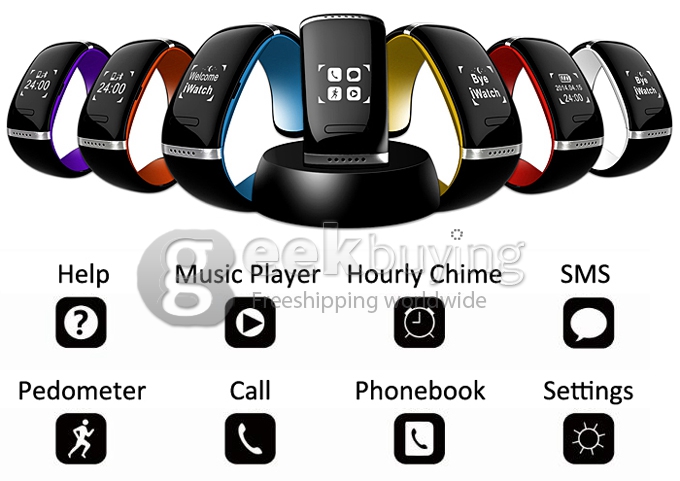 L12S OLED Bluetooth 3.0 Bracelet Wrist Watch Design for IOS iPhone Samsung and Android Smart Phone -Yellow