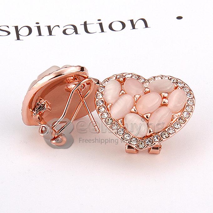 Romantic Elegant Rose gold diamond heart-shaped opal earrings for woman