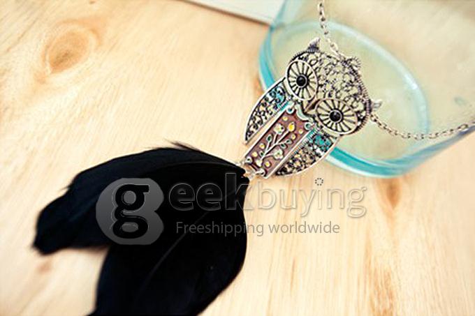Trendy Ancient Silver Owl Pendant Sweater Chain Necklace for Women