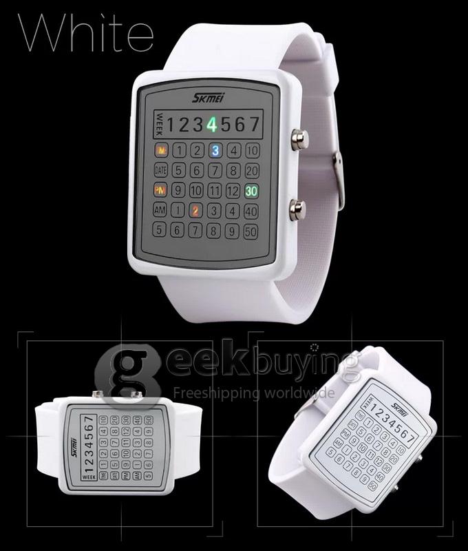 Unisex Creative Digital Display Colorful LED Rubber Watchband Wrist Watch - White