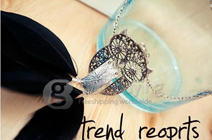 Trendy Ancient Silver Owl Pendant Sweater Chain Necklace for Women