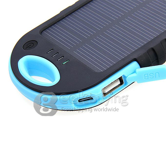 5000mA Waterproof Dust Proof Strong Shockproof Solar Power Bank External Battery Pack Charger f Cellphone iPhone6 Plus - Blue