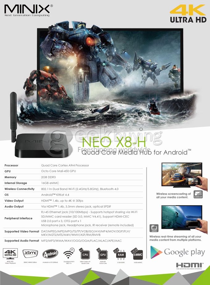 Bundle Deal MINIX NEO X8-H (X8H) Amlogic S802-H Quad Core Google Android 4.4 TV BOX + Tronsmart TSM01 English Version Air Mouse & Keyboard