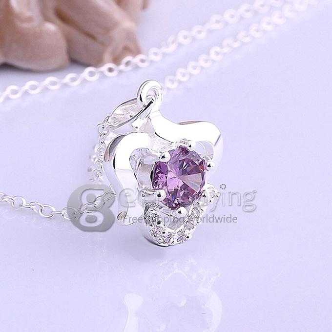 Geometric Ghaped Silver-plated Purple Diamond Necklace
