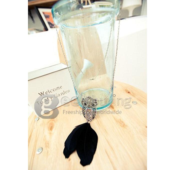 Trendy Ancient Silver Owl Pendant Sweater Chain Necklace for Women