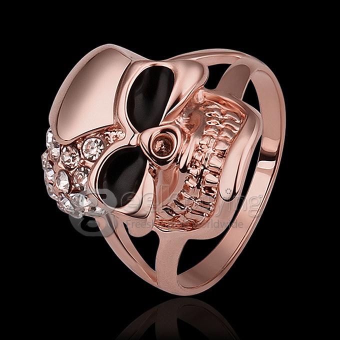 Features Women Jewelry Skull Style Ring with Rhinestones Decor Size 8 - Rose Golden