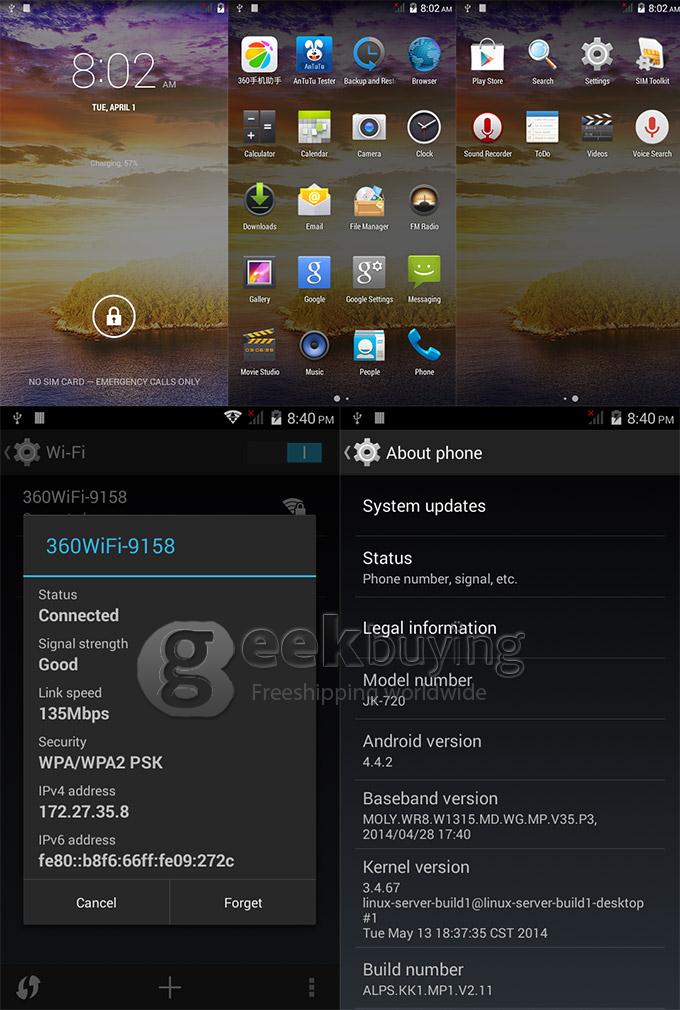 JIAKE JK3/JK-720 MTK6592 Octa Core 1.7GHz 5.0 Inch Android 4.4 OS Smartphone 1GB RAM 8GB ROM 8.0MP 2.0MP 3G GPS - Black