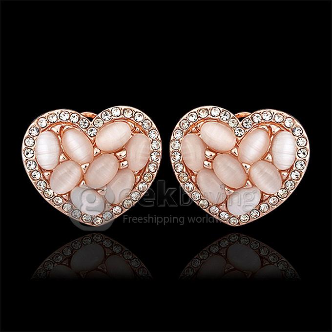 Romantic Elegant Rose gold diamond heart-shaped opal earrings for woman